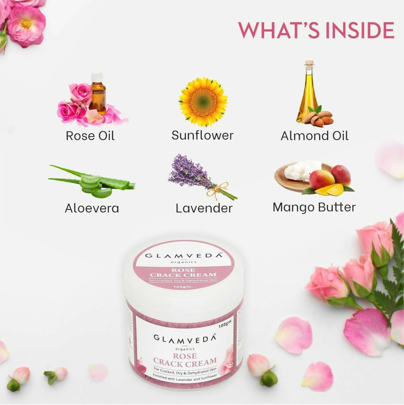 Glamveda Rose Hand & Foot Crack Cream - Swadesiicart