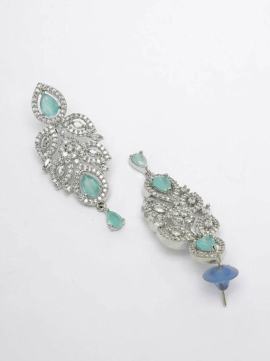 NVR Women Silver Plated & Turquoise Cz Stone Handcrafted Jewellery Set - Swadesiicart