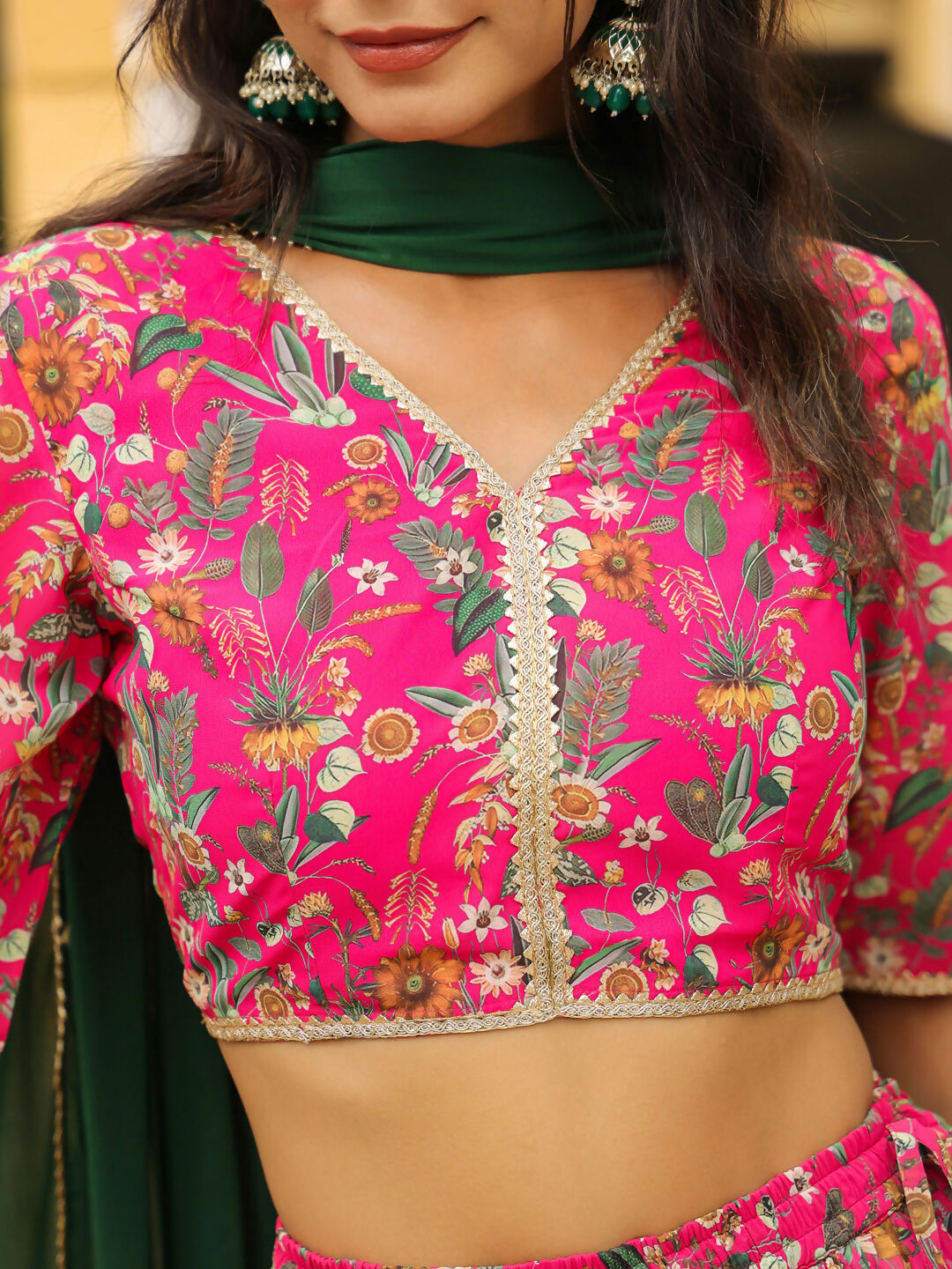 Janasya Pink Georgette Floral Lehenga Choli Dupatta | Swadesiicart