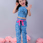 Lil Drama Jaipur Girls Blue Printed Top with Printed Pant Co-ordinate Set - Swadesiicart