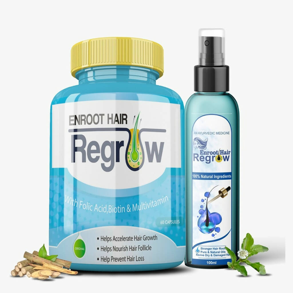 Divya Shree Enroot Hair Regrow Capsule & Oil Nourish & Cleanse Hair Kit - Jeevan Care Ayurveda