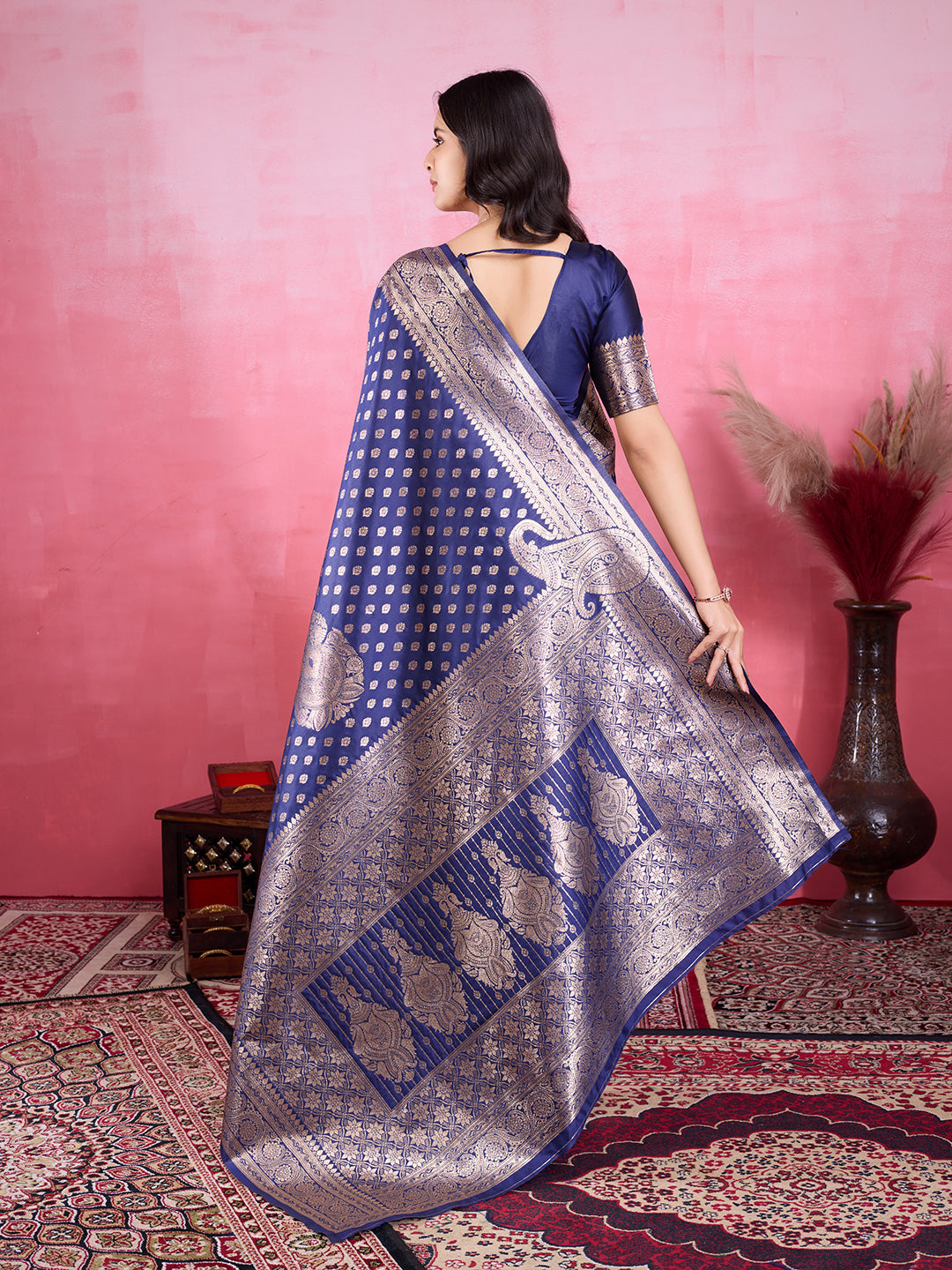 Vedant Vastram Banarasi Silk Fashion Saree - Navy | Swadesiicart