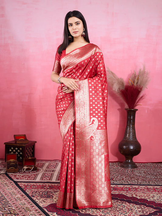 Vedant Vastram Banarasi Silk Fashion Saree - Red | Swadesiicart