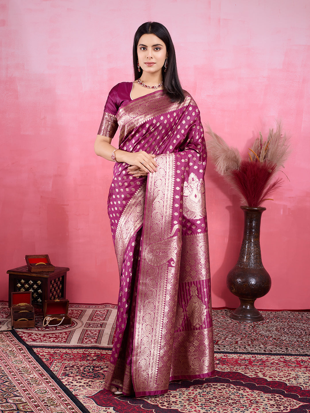 Vedant Vastram Banarasi Silk Fashion Saree - Wine | Swadesiicart