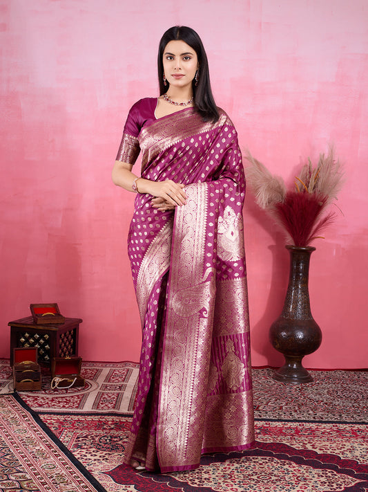 Vedant Vastram Banarasi Silk Fashion Saree - Wine | Swadesiicart