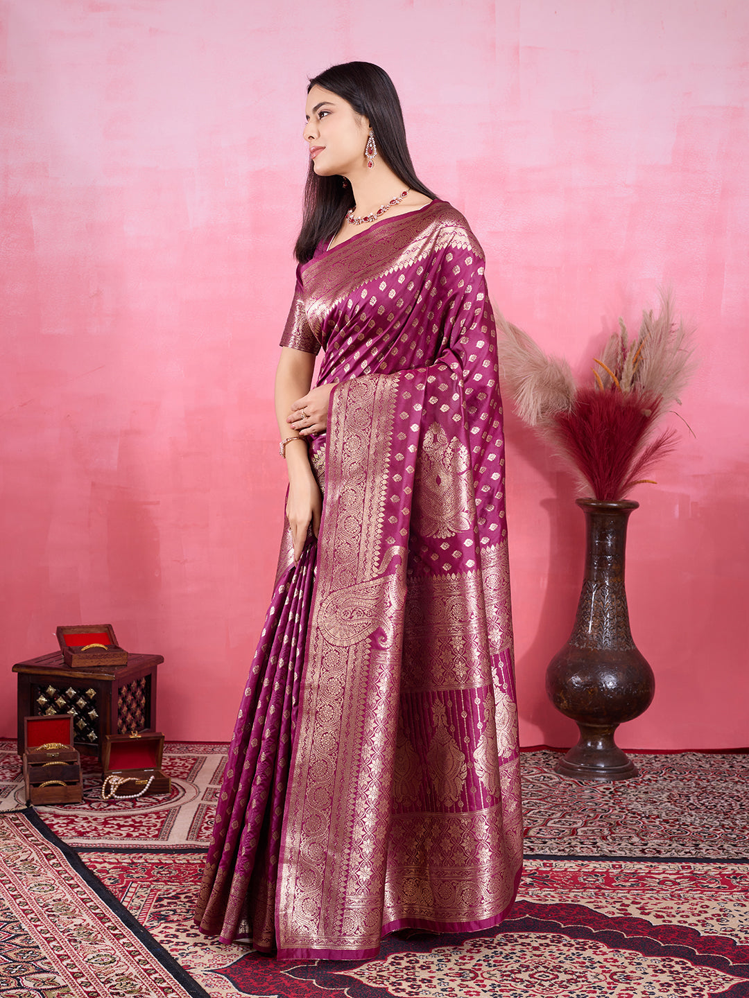 Vedant Vastram Banarasi Silk Fashion Saree - Wine | Swadesiicart