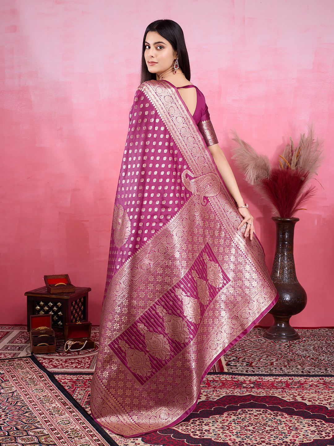 Vedant Vastram Banarasi Silk Fashion Saree - Wine | Swadesiicart