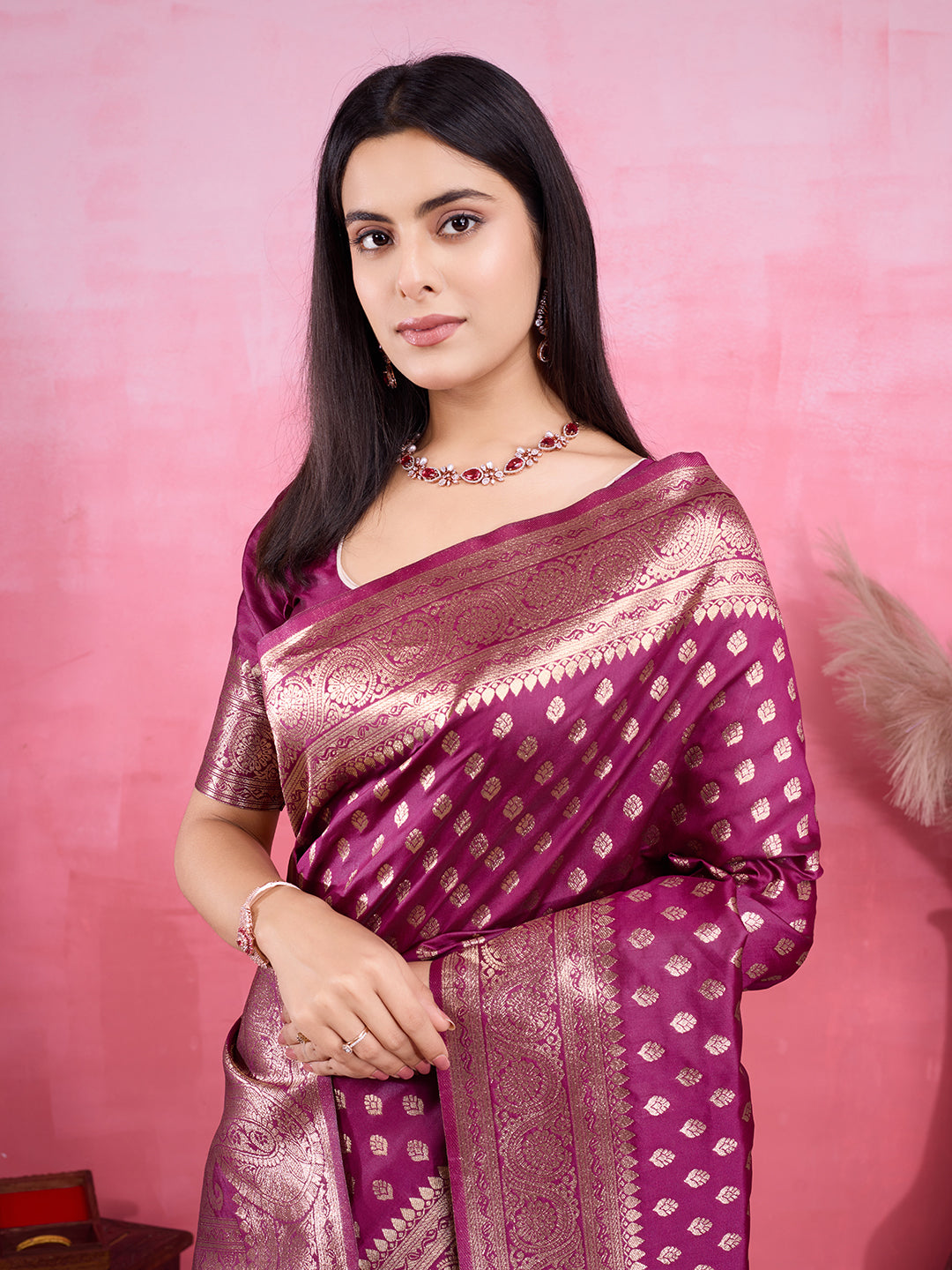 Vedant Vastram Banarasi Silk Fashion Saree - Wine | Swadesiicart
