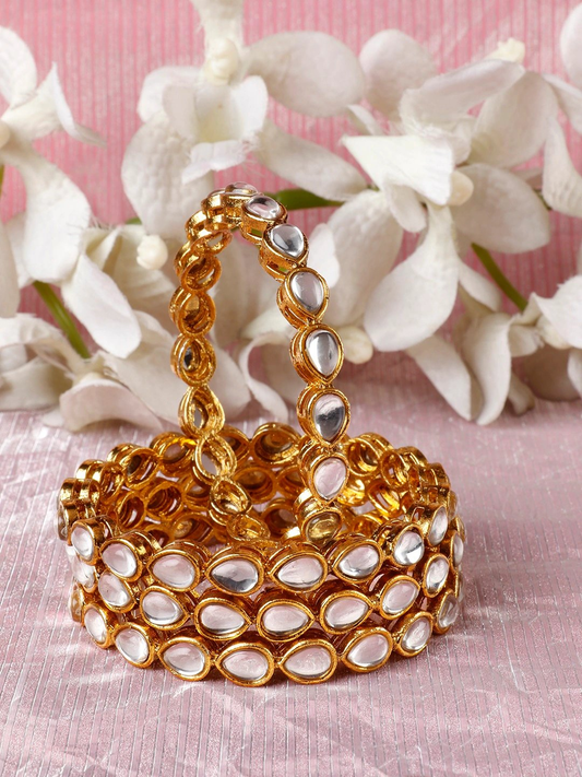 Gold-Polished Alloy Kundan Studded 4 Bangle Set - The Pari - Swadesiicart