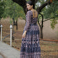 Jyoti Fashion Women's Navy Blue Heavy Digital Printed Pure Chanderi Anarkali Dress | Swadesiicart