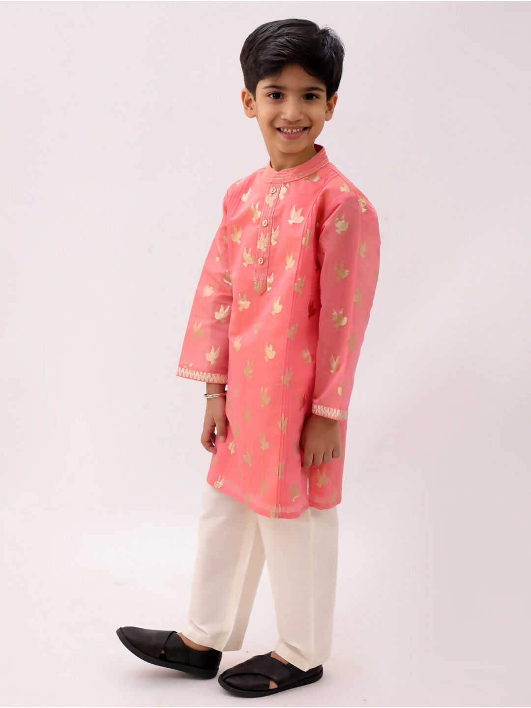Lil Drama Mishti Peach Kurta Pyjama Set For Boys | Swadesiicart