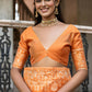 Vishnu Weaves Women's Orange Handloom Raw Silk Woven Saree with Blouse - Swadesiicart