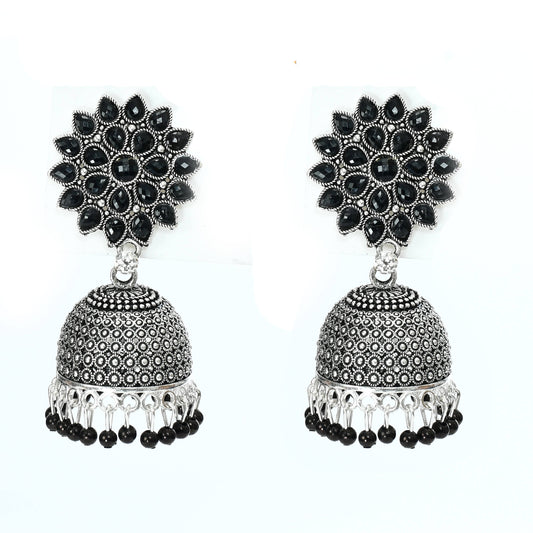 Mominos Fashion Johar Kamal Beautiful Kundan Work Jhumka With Black Beads - Mominos Fashion