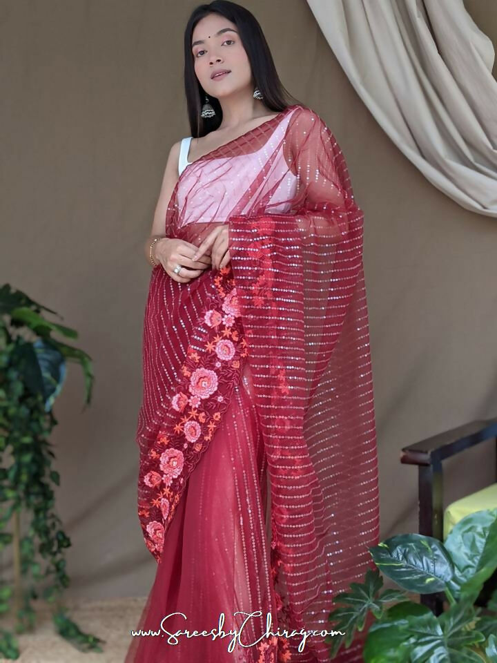 Vamsee Murari Red Super Net Saree - Swadesiicart