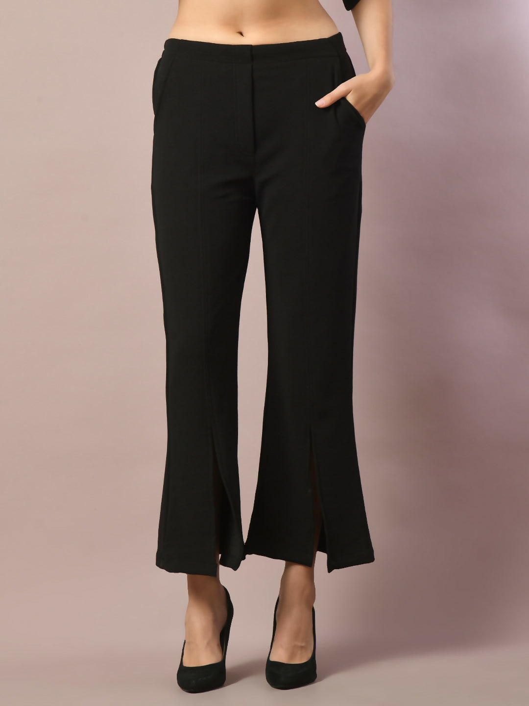 Myshka Women's Black Solid Boat Neck Party Top With Trousers Co-ord set - Swadesiicart