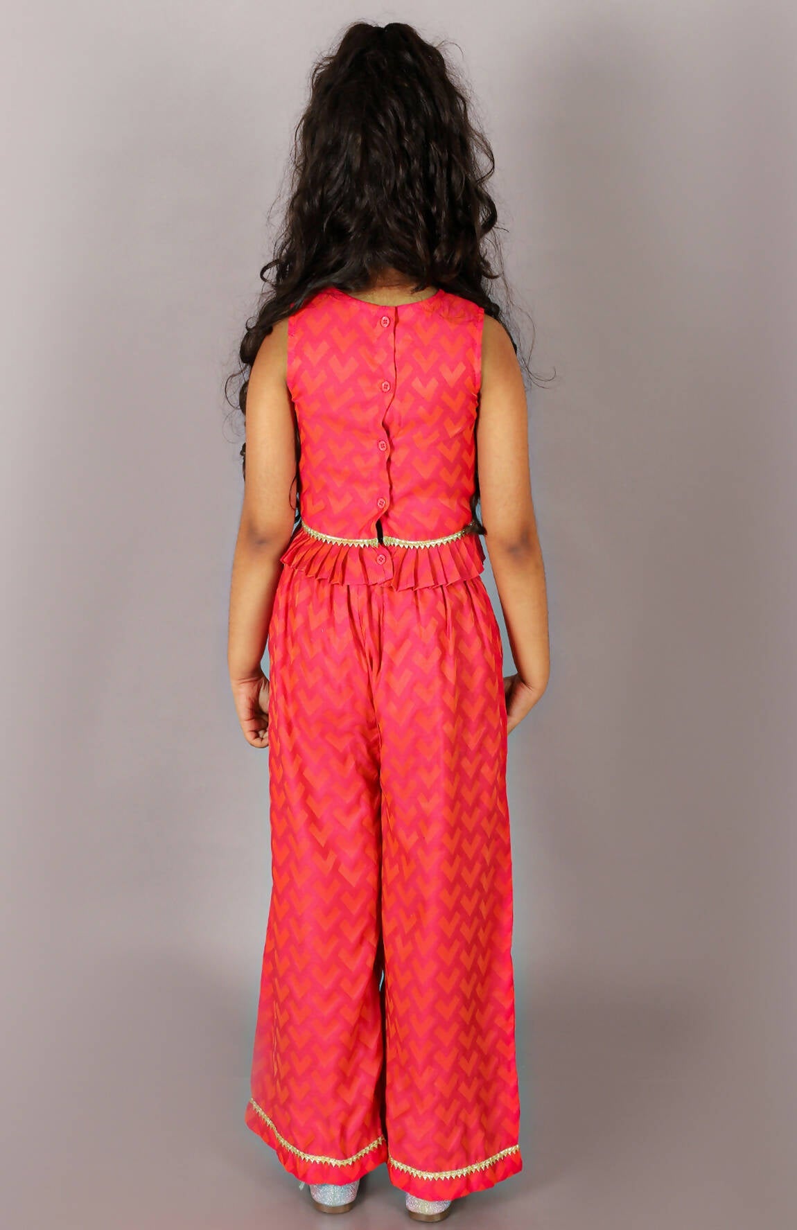 Lil Drama Folklore Girls Pink Crop Top With Pants Co-Ordinate Set - Swadesiicart
