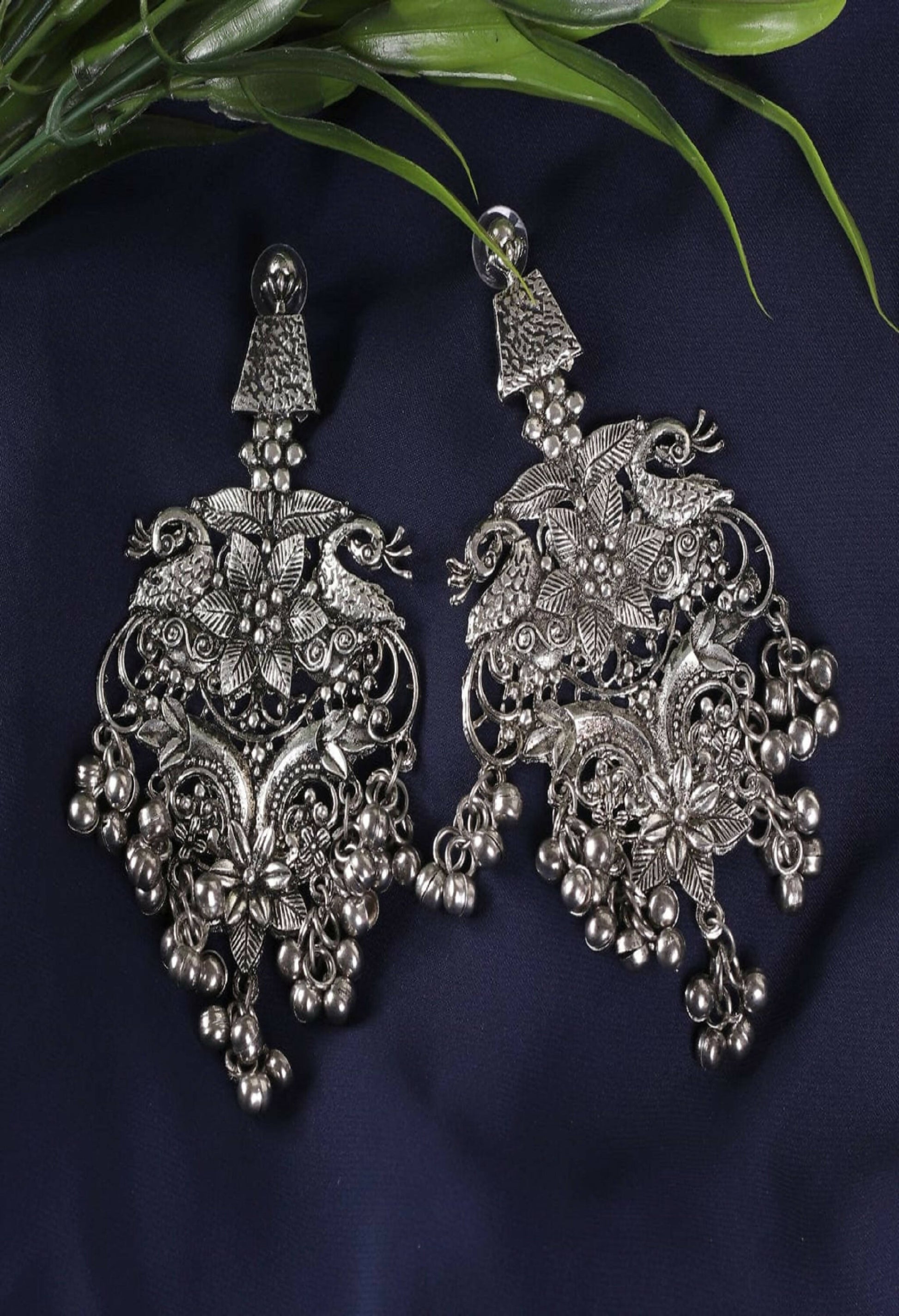 Mominos Fashion Joharkamal Silver-Plated Peacock Design Drop Earrings For Women - Swadesiicart