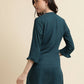 Teal Rayon Yoke Embroidered A-line Top - Tarini - Swadesiicart