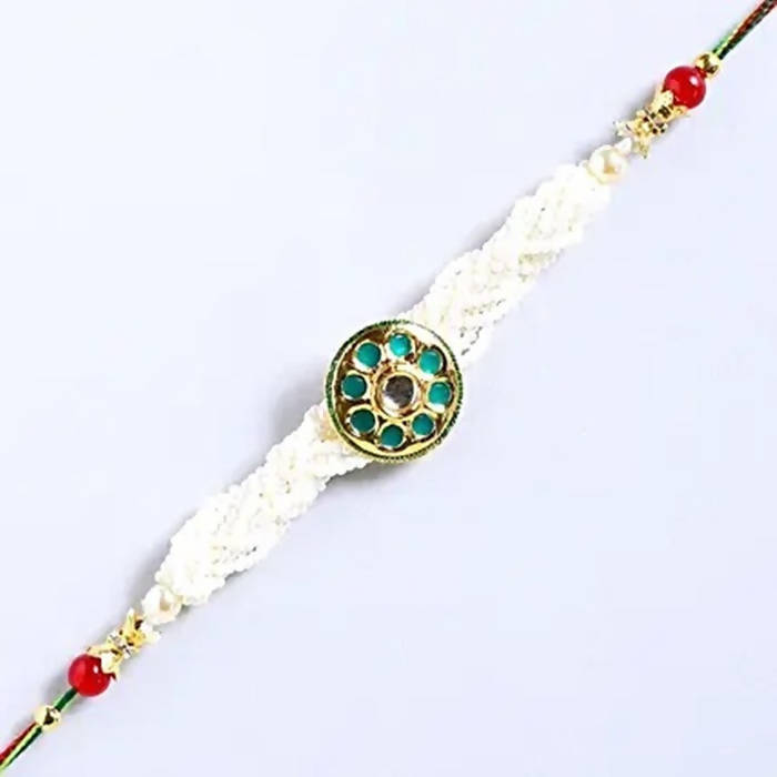 Traditional Kundan Rakhi With Wallet And Chocolate Burfi | Swadesiicart