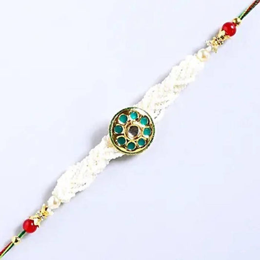 Traditional Kundan Rakhi With Wallet And Chocolate Burfi | Swadesiicart