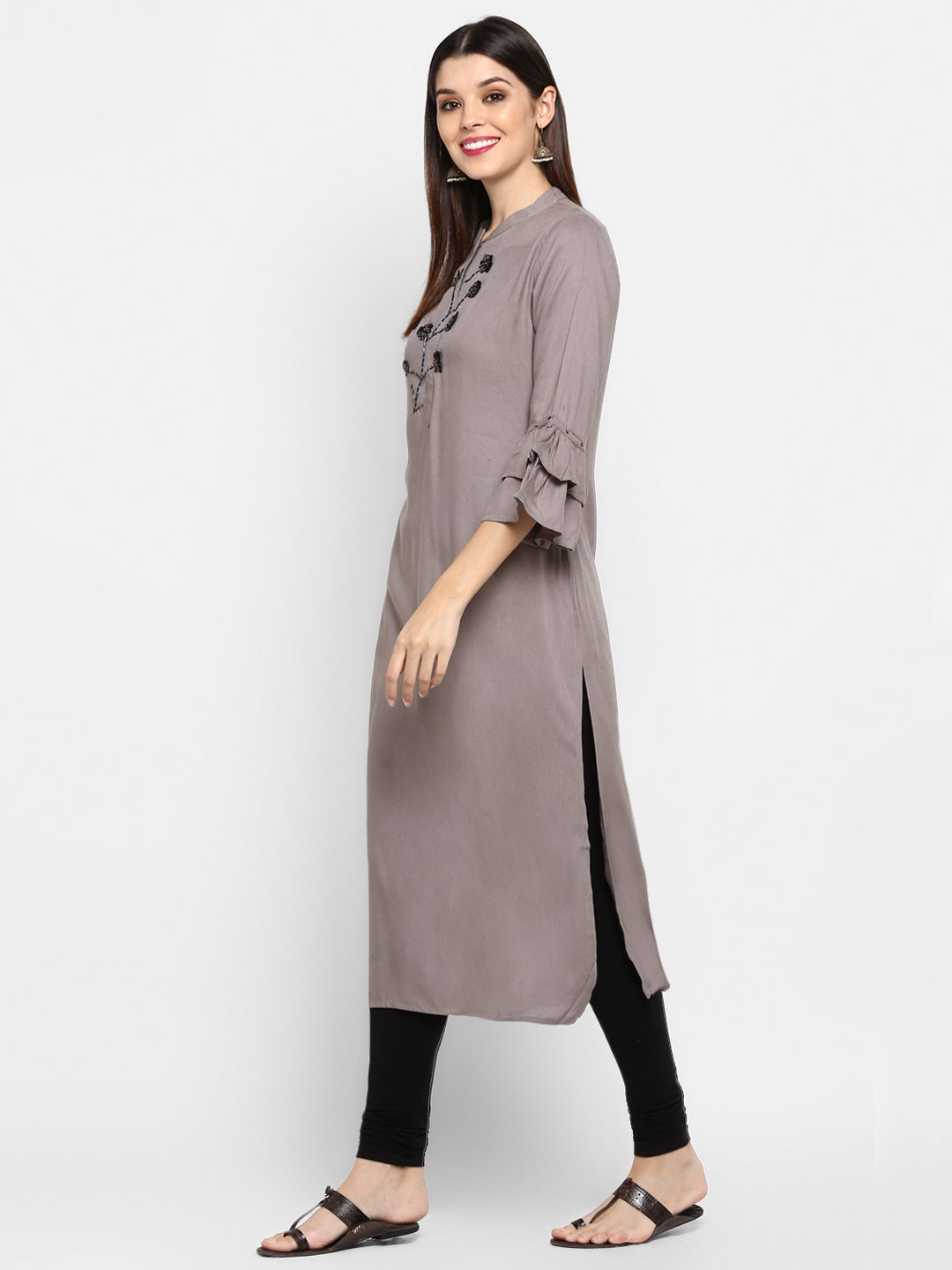 NOZ2TOZ Women Grey Rayon Kurti (1pc) - Swadesiicart