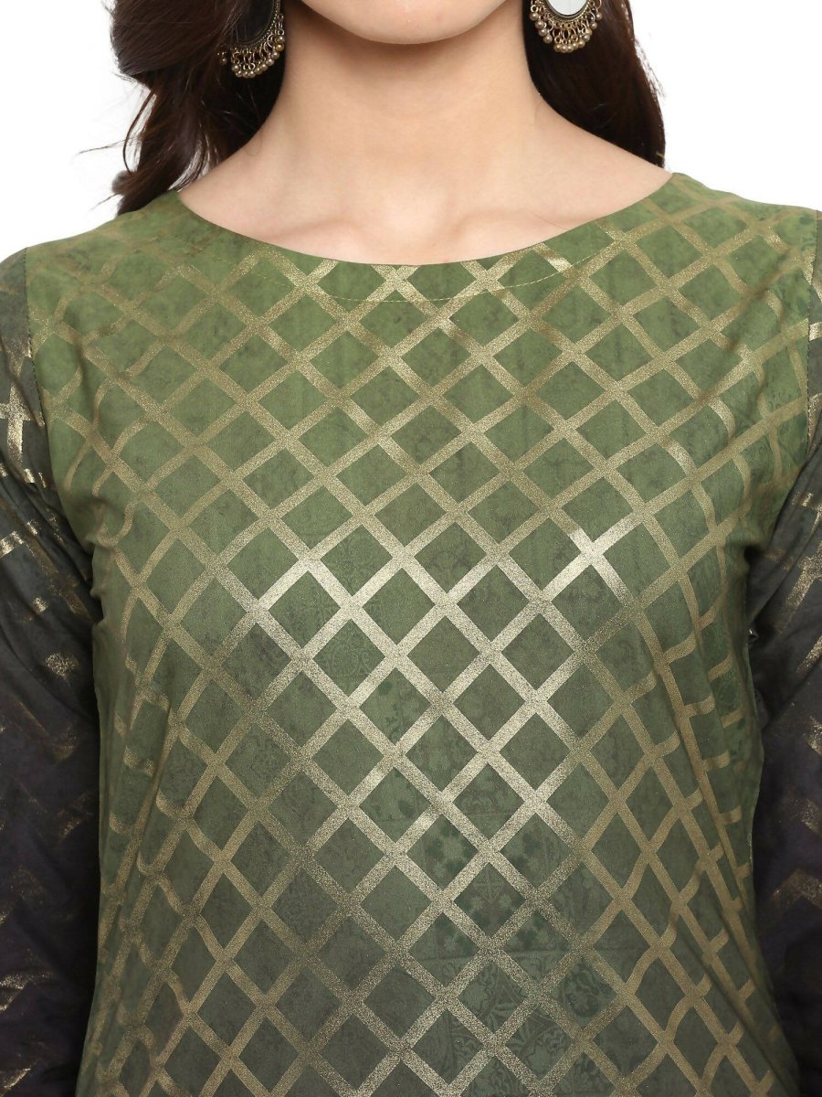 Ahalyaa Women Olive Green Printed Straight Kurta | Swadesiicart