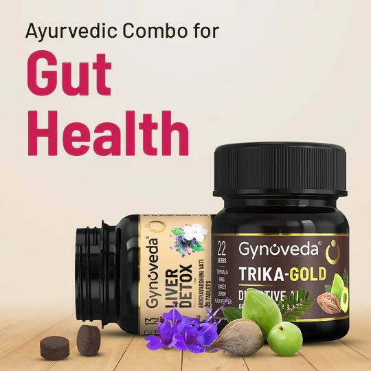 Gynoveda Gut Health Liver Detox + Trika-Gold Ayurvedic Tablets Combo | Swadesiicart