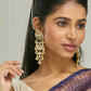 Nuyug 22 K Gold-Plated Elegant Kundan Studded & Pearl Beaded Crescent Shaped Kanauti Earrings | Swadesiicart
