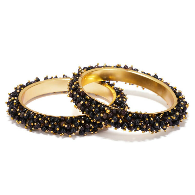 Mominos Fashion Joharkamal Gold-Polished Black Beads Work Bangles - Mominos Fashion