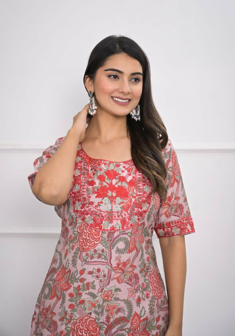Festive Wear Ethnic Red chanderi Stitched Suit With Dupatta - Anbazaar - Swadesiicart