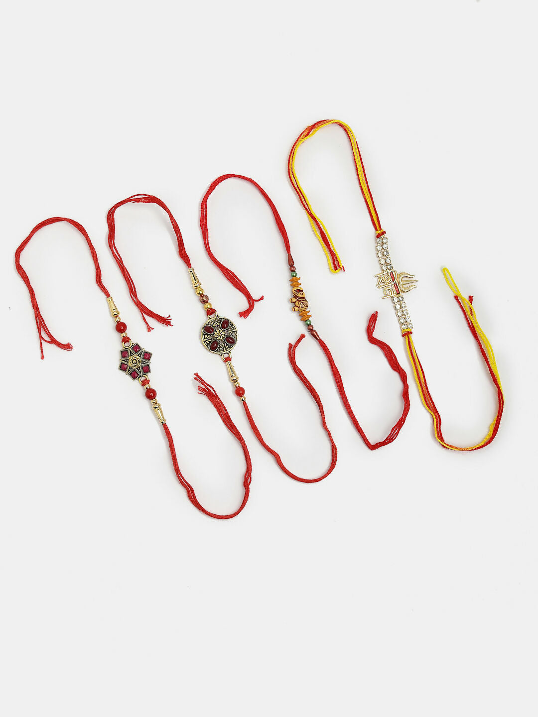 NVR Men Set of 4 Multicolor Stone-Studded Rakhi With Roli Chawal & Chocolate | Swadesiicart