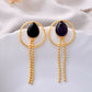 VOJ One Gram Gold-Polished Drop Shaped Black Stone Studded Earrings - VOJ (Valley Of Jewellery)