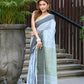 Beatitude Grey Cotton Jacquard Border Tangail Handloom Saree