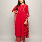 FIORRA Women's Red Creap A-Line Kurta Palazzo Set With Dupatta - Swadesiicart