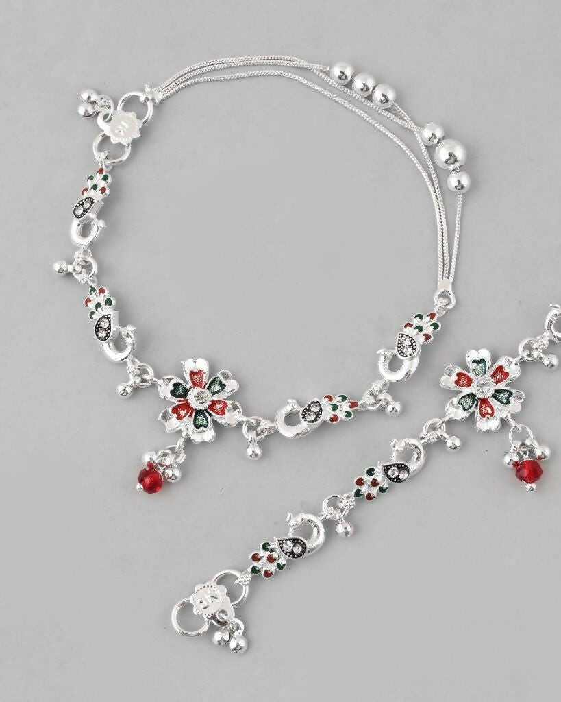VOJ Set of 2 Traditional Peacock Shaped Designer Anklet - Swadesiicart