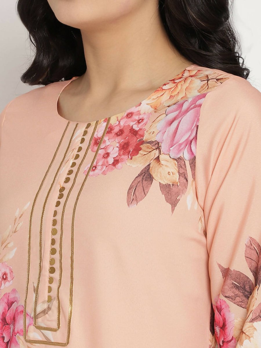 Ahalyaa Women Peach-Coloured Floral Printed Kurta Palazzo Set With Dupatta | Swadesiicart