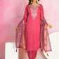 Ethnic Festive Wear Chanderi Red Stitched Suit With Dupatta - Tanisha | Swadesiicart