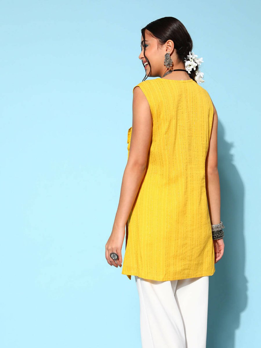 Ahalyaa Women Mustard Cotton Fluid Tie-Up Tunic | Swadesiicart