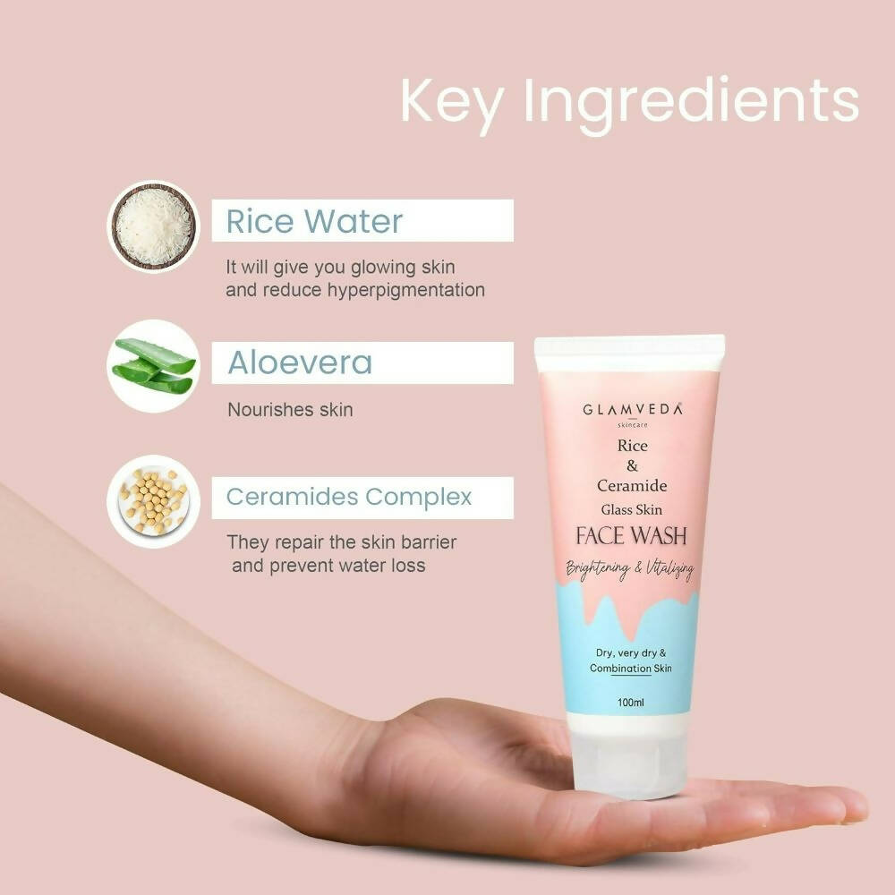 Glamveda Rice & Ceramide Glass Skin Face Wash - Swadesiicart