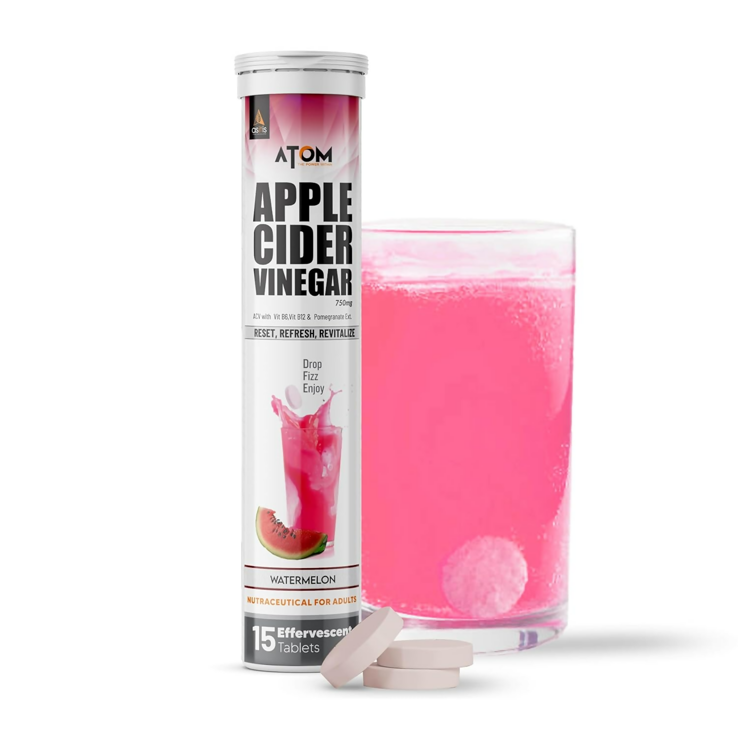 As-It-Is Atom Apple Cider Vinegar Effervescent Tablets Water Melon Flavor For Weight Loss | Swadesiicart