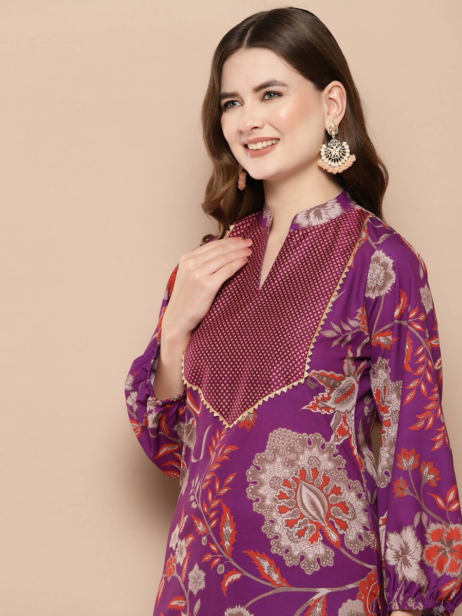 Ahalyaa Women's Traditional wear Tunic - Purple | Swadesiicart