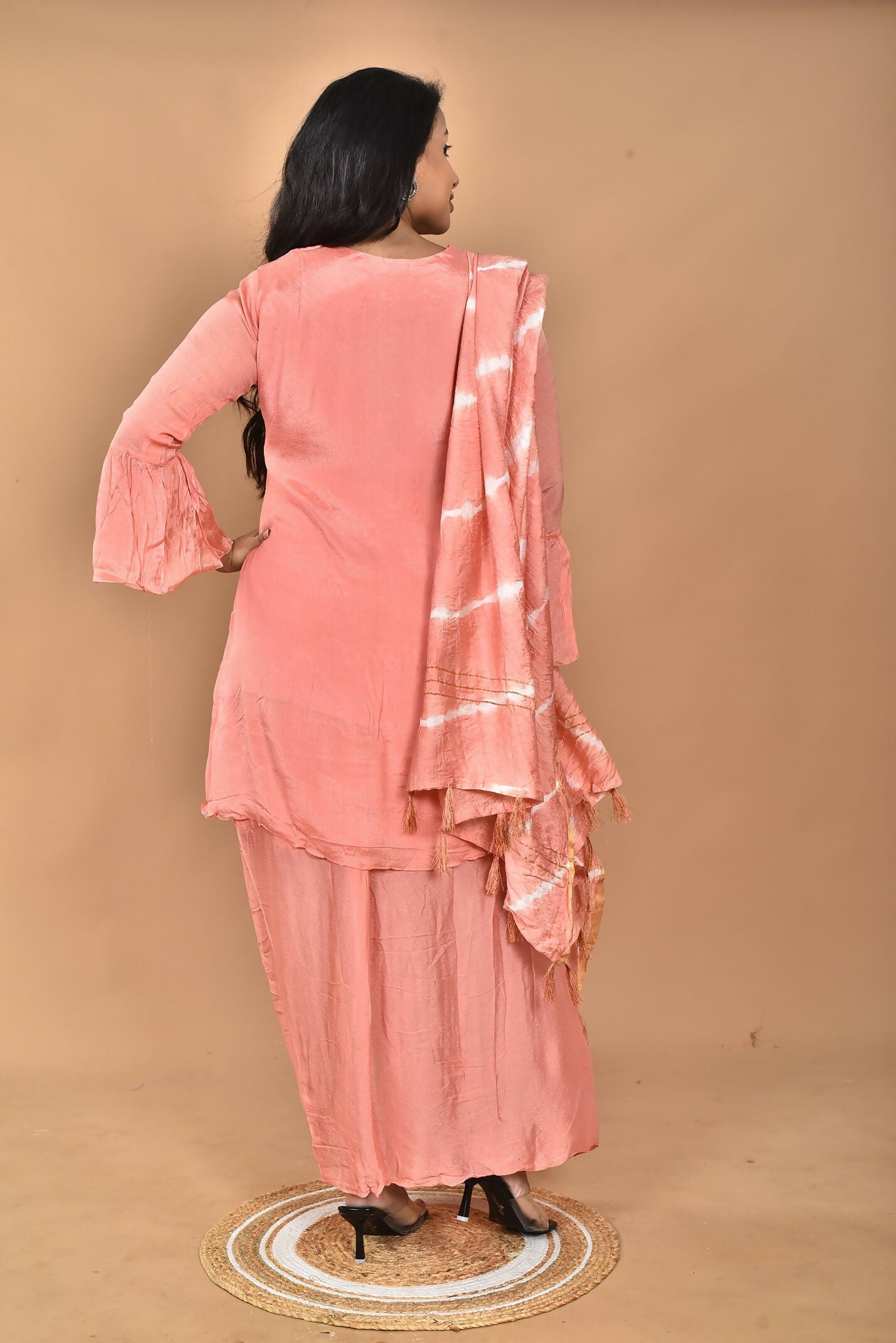 Morchari Women And Hand Embroidery Palazzo Set-Peach - Swadesiicart