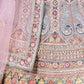 Blue & Pink Velvet Hand Work Semi Stitched Lehenga Choli with Dupatta - Nimaya Lagnotsav