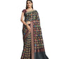 Black & Maroon Tusser Silk Floral Printed With Sequence Embroidered Saree With Unstitched Blouse - Mohmanthan Aahana