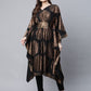 Ahalyaa Women Black Crepe Copper Foil Printed Flared Sleeve Kaftan Kurta | Swadesiicart