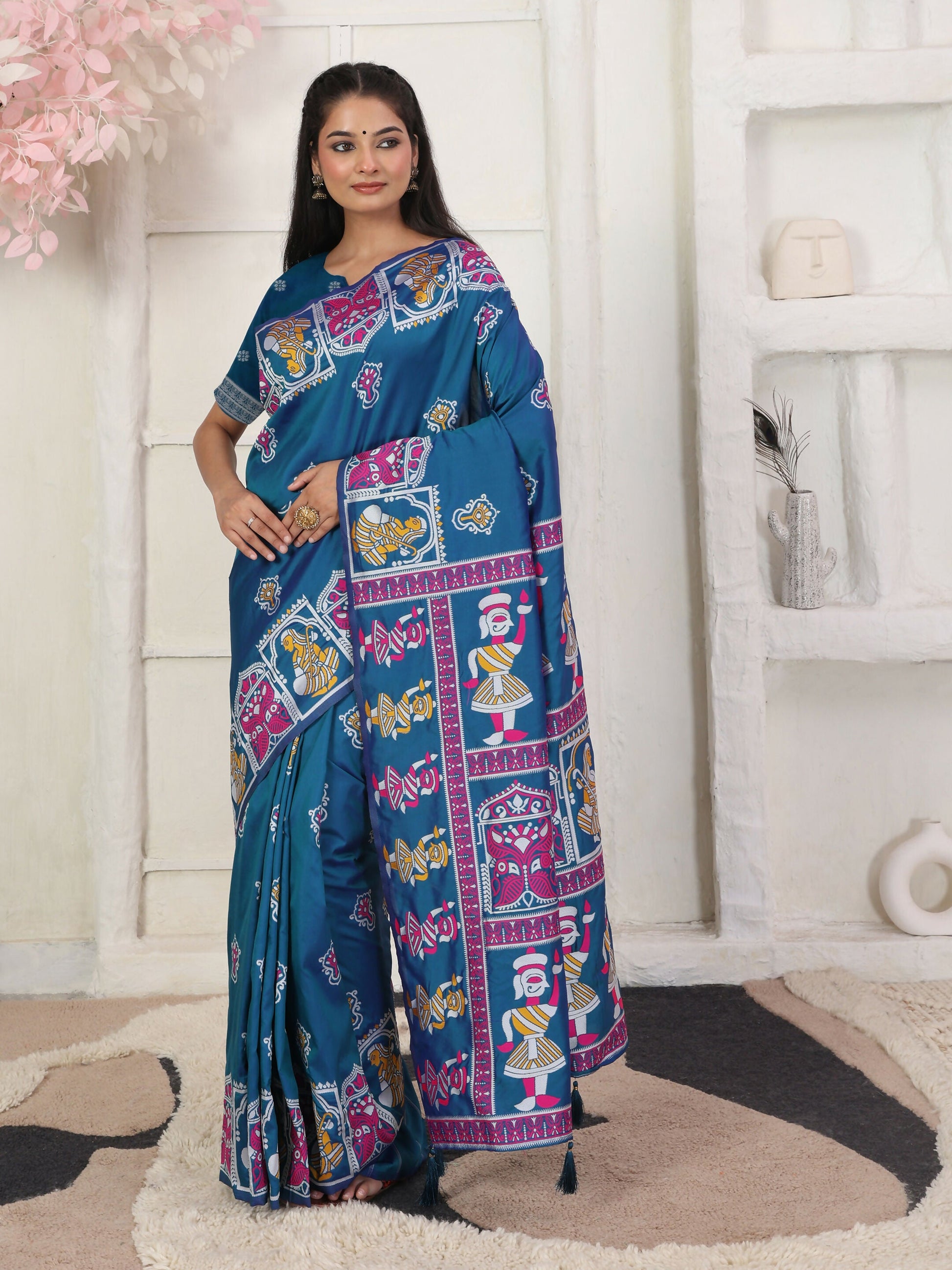 Shree Shyam Fashion Silk Blend Teal Blue Saree