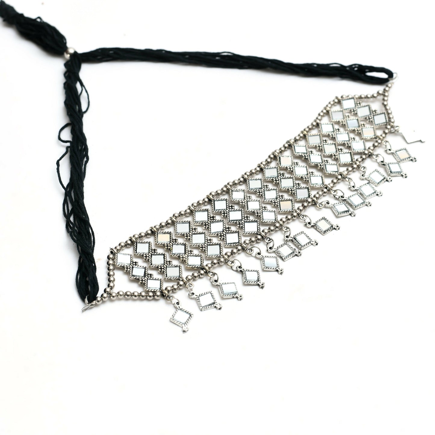 Mominos Fashion Johar Kamal Oxidised Silver-Plated Alloy Finish Mirror Choker For Women | Swadesiicart