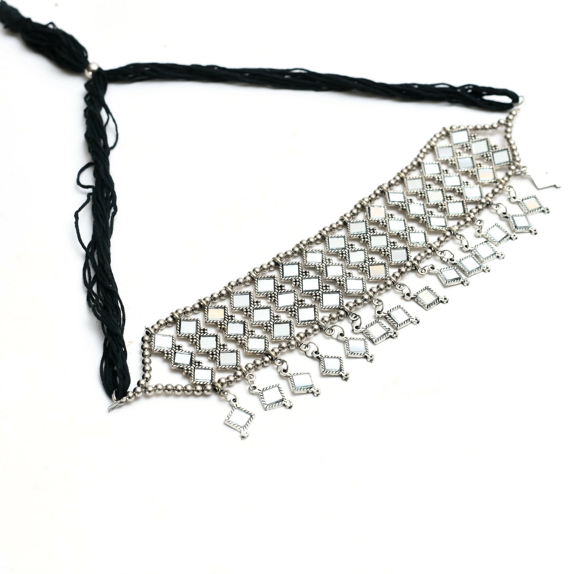 Mominos Fashion Johar Kamal Oxidised Silver-Plated Alloy Finish Mirror Choker For Women | Swadesiicart