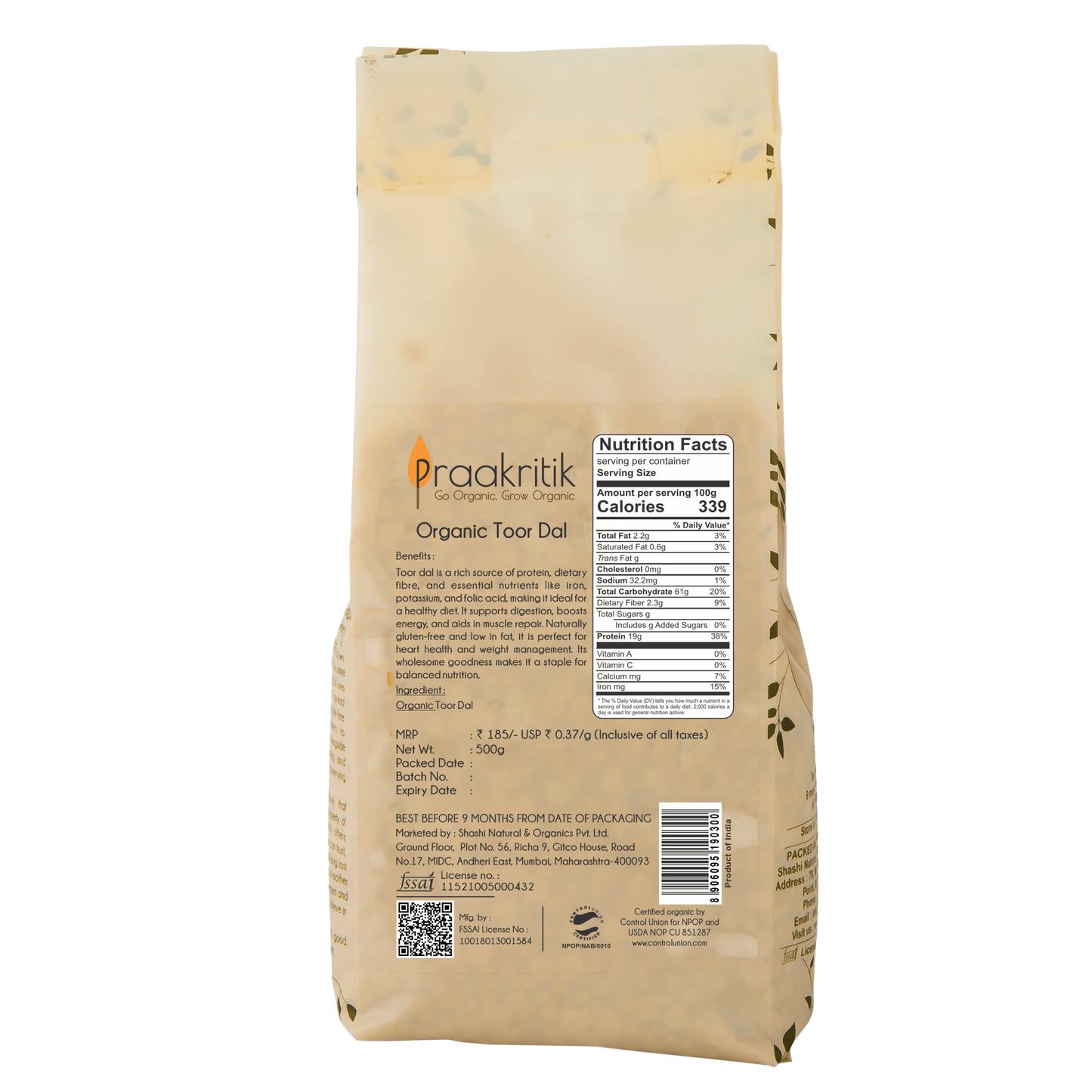 Praakritik Organic Tuvar Dal - Swadesiicart