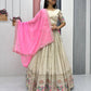 Teeya Creation Cream Color Banarasi Silk Heavy Embroidery Work Fully Stitched Lehenga Choli | Swadesiicart